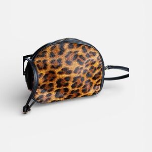 Leopard Pattern Crossbody Bag with Black Trim